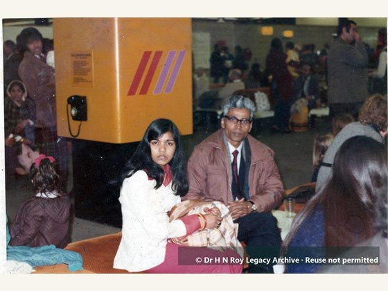 Dr H N Roy and daughter Usha Roy at Heathrow International Airport