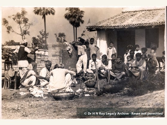 Dr H N Roy laying foundation bricks of Dr H N Roy Mental Clinic