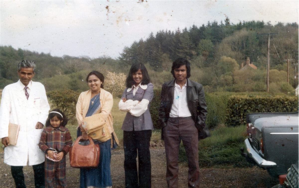 Dr H N Roy with family and friends in England in 1974, from the legacy archive.